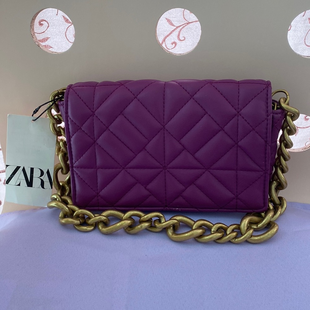 Zara Quilted Chain Bag Purple NEW